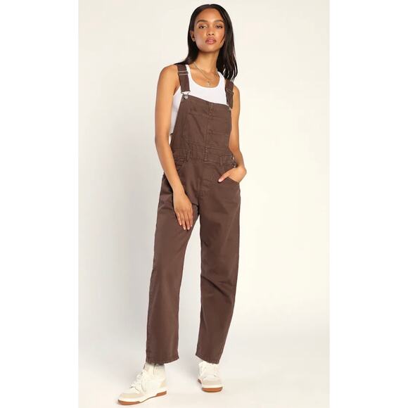 Free People We The Free Ziggy Denim Overalls Mocha Brown Size Medium Boho Earthy - Picture 4 of 16